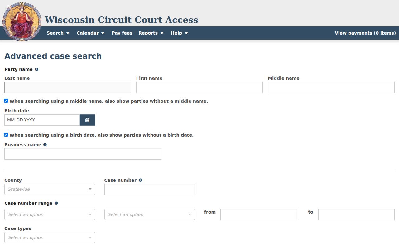 Pierce County case search advanced fields