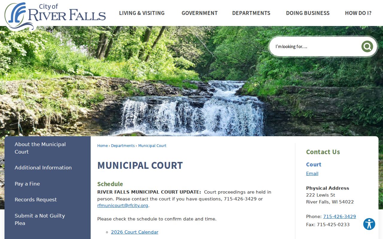 River Falls court docket municipal court contact page