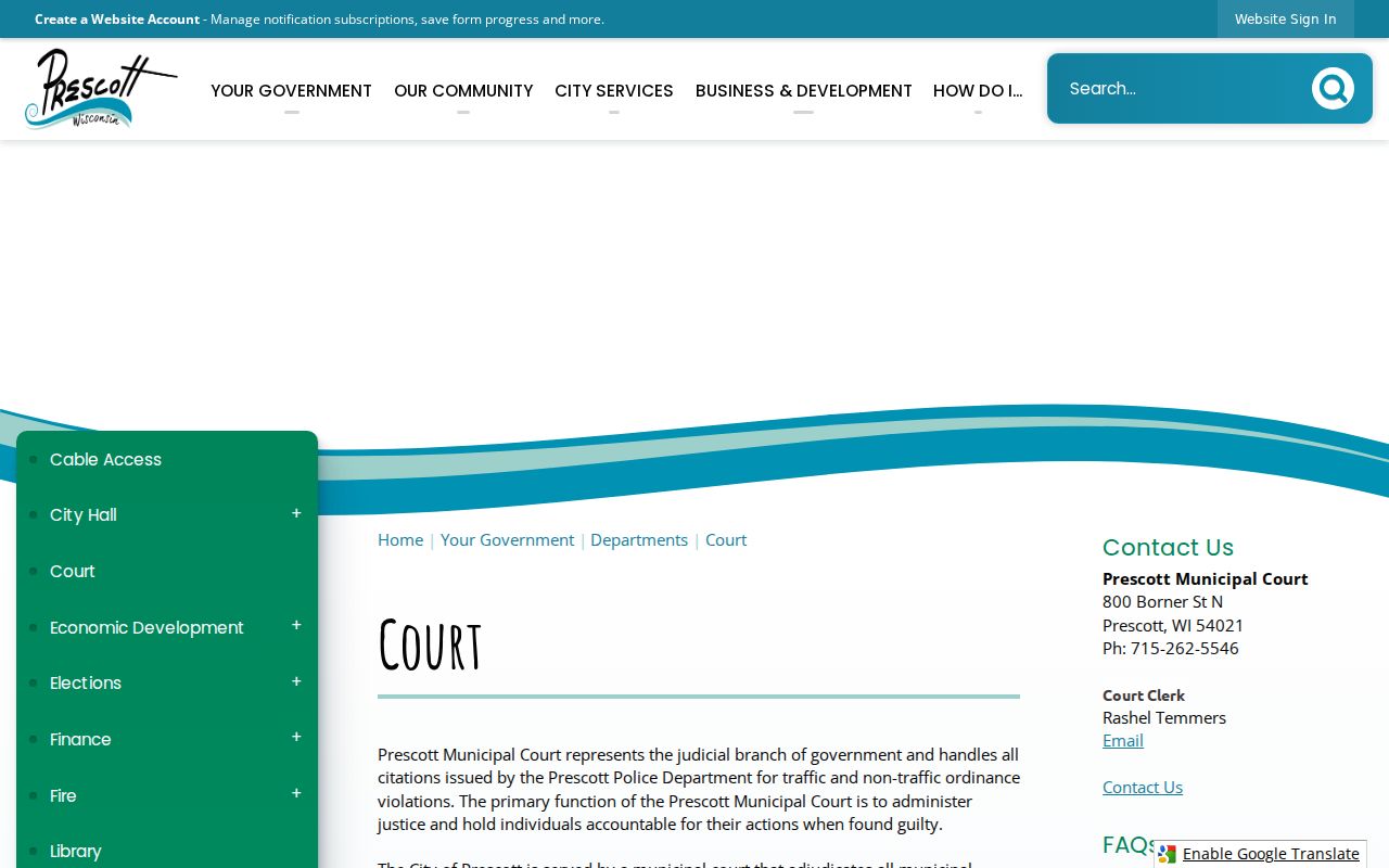 Prescott court docket municipal court information page